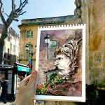 More beautiful than a real photograph, a traveler creates watercolor landscape paintings.