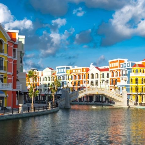 The colorful buildings at Ocean Park create a vibrant, eye-catching urban landscape.